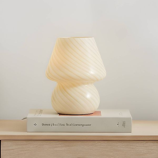 Lindby Tischleuchte Andriana, gelb/weiß, Glas, Ø 15 cm günstig online kaufen