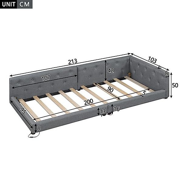 HAUSS SPOLE Daybett 90x200cm mit Beleuchtung, Kopfteil mit Knopftuft, Leine günstig online kaufen