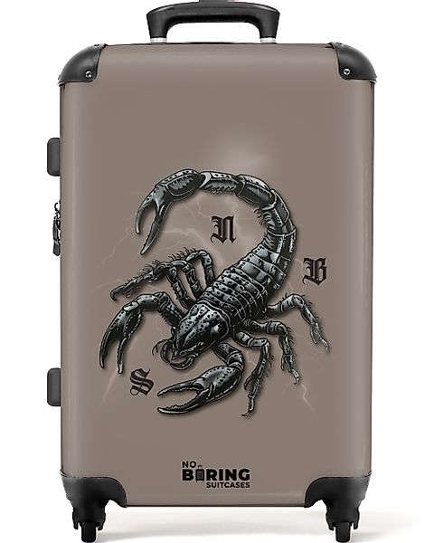 NoBoringSuitcases.com© Hartschalen-Trolley Braun mit schwarzem Skorpion günstig online kaufen