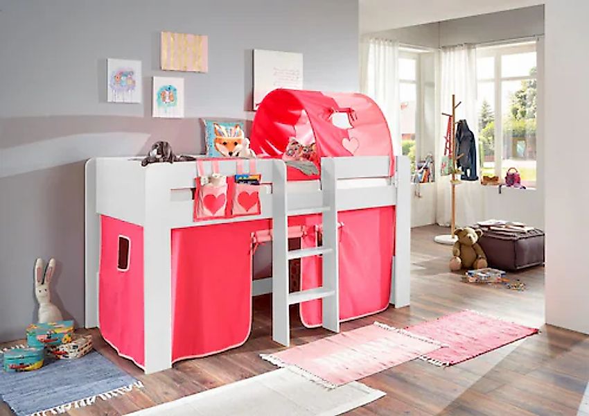 Relita Hochbett »Andi« mit Rolllattenrost, Textil-Set und Leiter, pflegel. günstig online kaufen