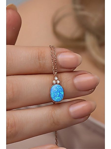 Nisan Ohrring-Set, Damen Halskette mit Ovalem Blauen Opal – 925 Silber Rosé günstig online kaufen