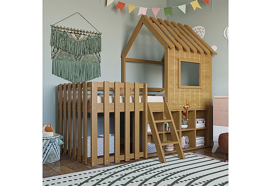 Merax Hochbett 90x200cm mit Ablageflächen, Leiter und Schutzzaun (1-St) Kin günstig online kaufen
