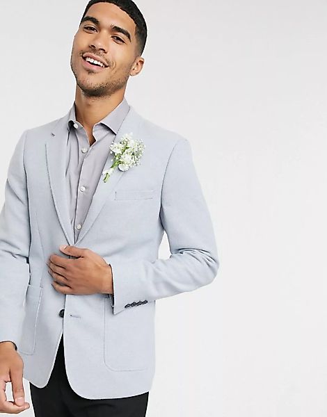 ASOS DESIGN – Wedding – Enger Twill-Blazer aus Wollmischung in Blau günstig online kaufen