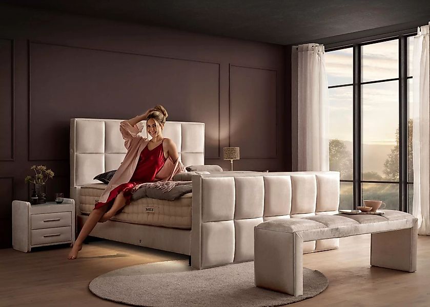 BettCo Boxspringbett Luxus Keno (in Creme Velvet Samt, 160 x 200 cm), Hotel günstig online kaufen