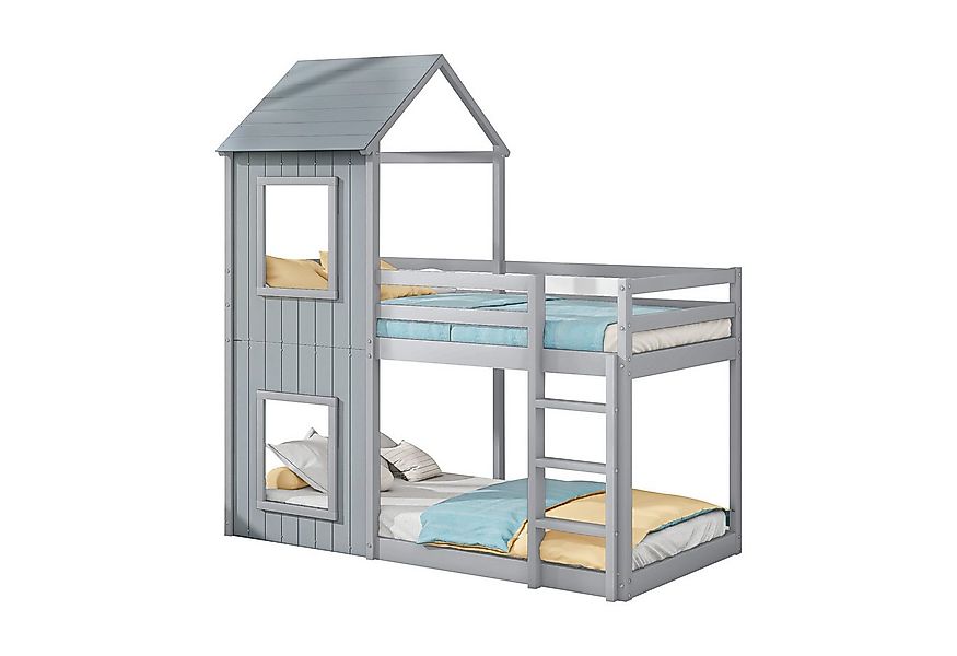 Flieks Etagenbett, Hochbett mit Treppe Hausbett Kinderbett 200x90cm Kiefer günstig online kaufen