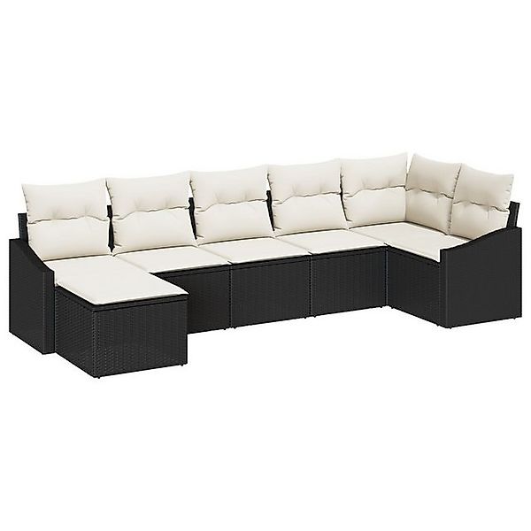 vidaXL Loungesofa 7-teiliges Garten-Esszimmer-Set mit Kissen Schwarz Poly-R günstig online kaufen