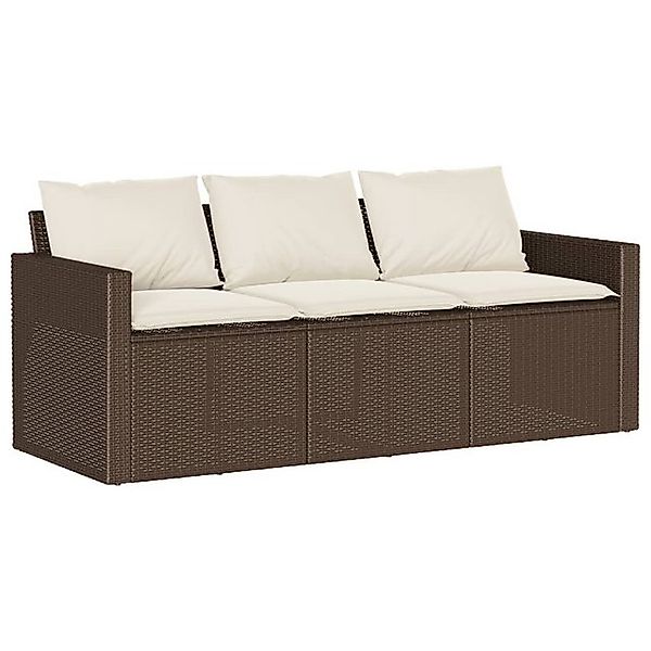 vidaXL Loungesofa Gartensofa mit Kissen 3-Sitzer Braun Poly Rattan, 1 Teile günstig online kaufen