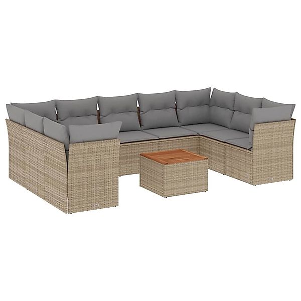 vidaXL 10-Tlg Garten-Sofagarnitur mit Kissen Beige Poly Rattan 3256136 günstig online kaufen