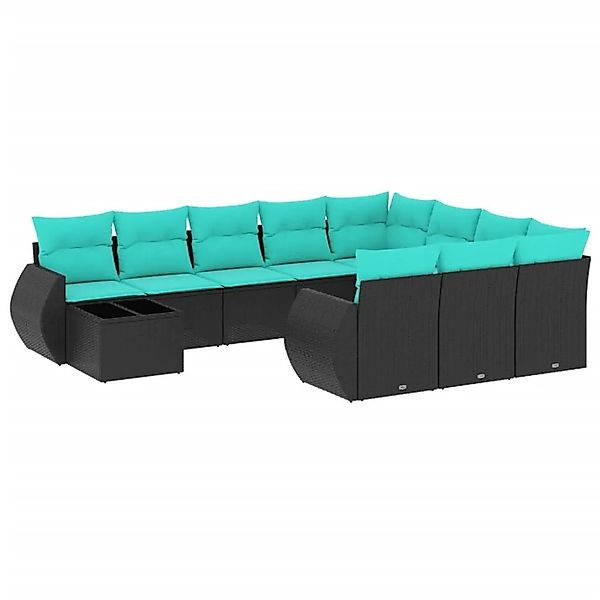 vidaXL 11-Tlg Gartensofa-Set mit Kissen Schwarzes Polyrattan 3221926 günstig online kaufen