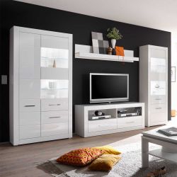 Wohnkombination in Hochglanz Weiß LED Beleuchtung (vierteilig) günstig online kaufen