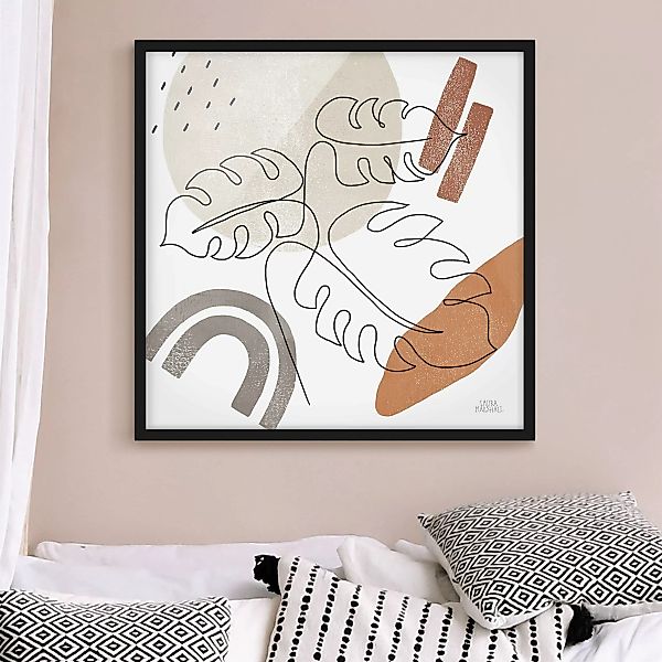 Bild mit Rahmen Monstera Lineart und Terracotta Farben günstig online kaufen