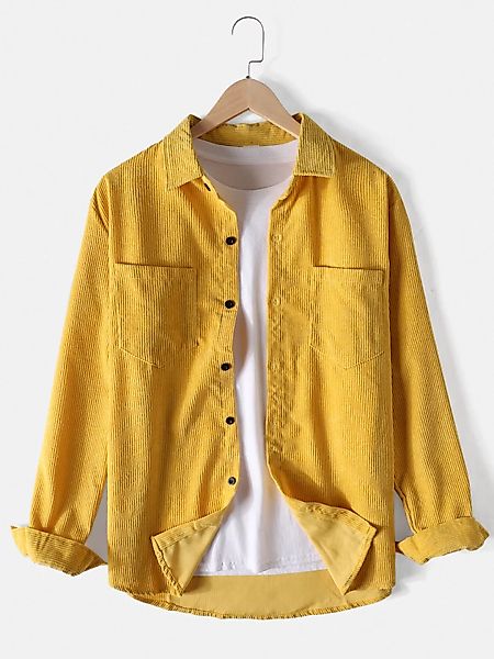 Herren Solid 8 Color Cord Casual Langarmhemden mit Taschen günstig online kaufen