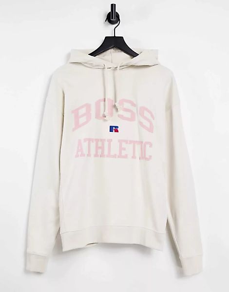 Boss x Russell Athletic – Safa – Kapuzenpullover mit College-Logo in Stein- günstig online kaufen