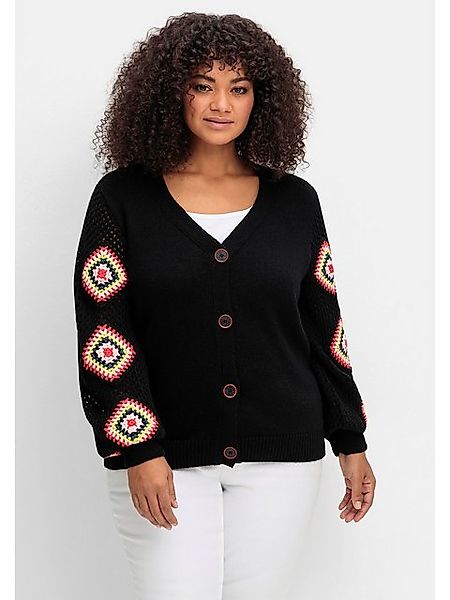 sheego by Joe Browns Strickjacke Große Größen mit aufgenähten Häkelpatches günstig online kaufen