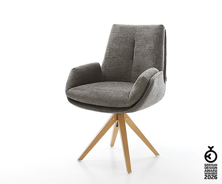 Drehstuhl Clea-Flex Bouclé Soft Schlamm Holzgestell kantig Natur 180° drehb günstig online kaufen