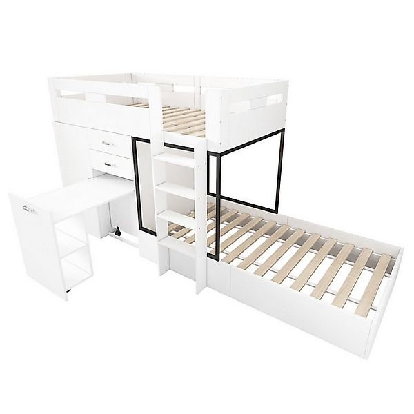 IDEASY Etagenbett 90x200 Kinderbett mit ausziehbarem Schreibtisch und Kleid günstig online kaufen