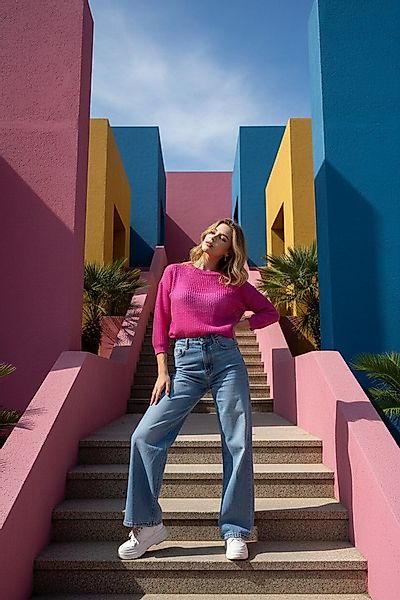Zuckerwatte Ajourpullover in sommerlicher mit Langarm günstig online kaufen
