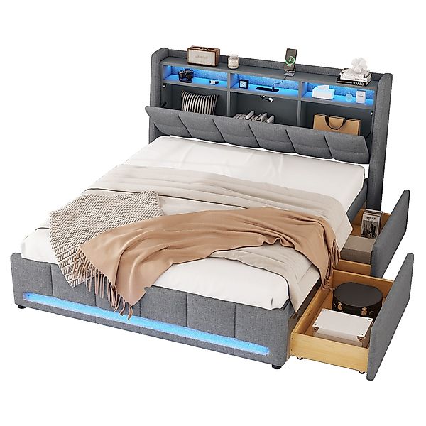 Flieks Polsterbett, APP-Fernbedienung-LED Doppelbett 160x200cm mit günstig online kaufen