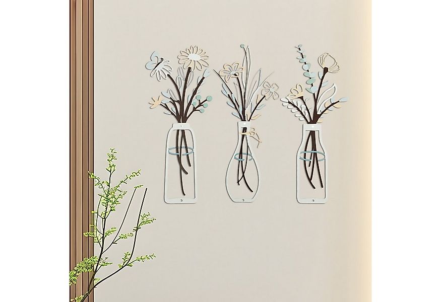 MODFU Wanddekoobjekt Metall Wanddeko Blumen Silhouetten Wandbilder (6 x 13, günstig online kaufen