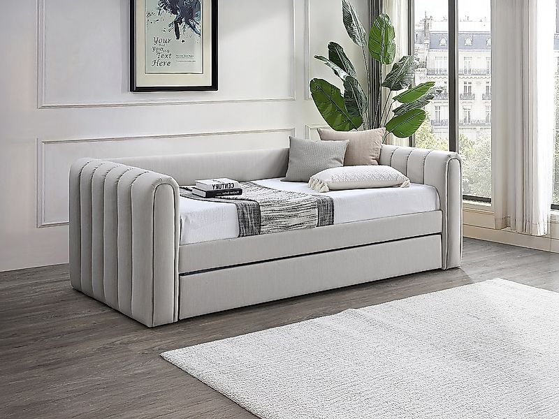 Ausziehbett - 90 x 190 cm - Stoff - Beige - SAHONA günstig online kaufen