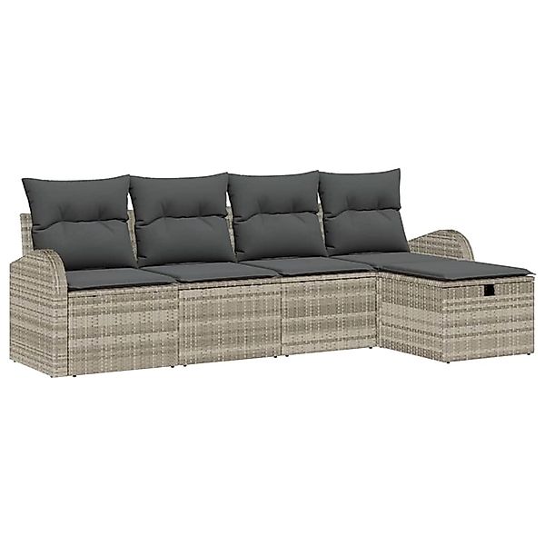 vidaXL Garten-Sofa-Set mit Kissen 5-Tlg Hellgrau Poly Rattan 3360393 günstig online kaufen