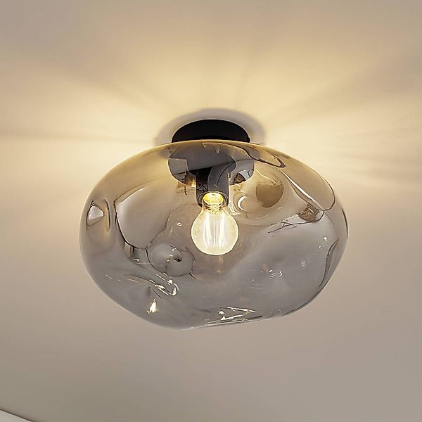 Lindby Deckenleuchte Lelia, rauchgrau, Glas, Ø 35 cm günstig online kaufen