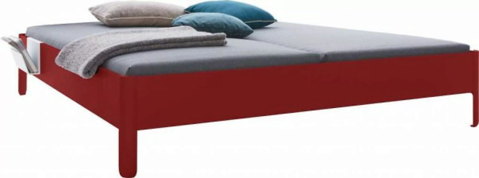 NAIT Doppelbett farbig lackiert Karmesinrot 180 x 220cm Ohne Kopfteil günstig online kaufen