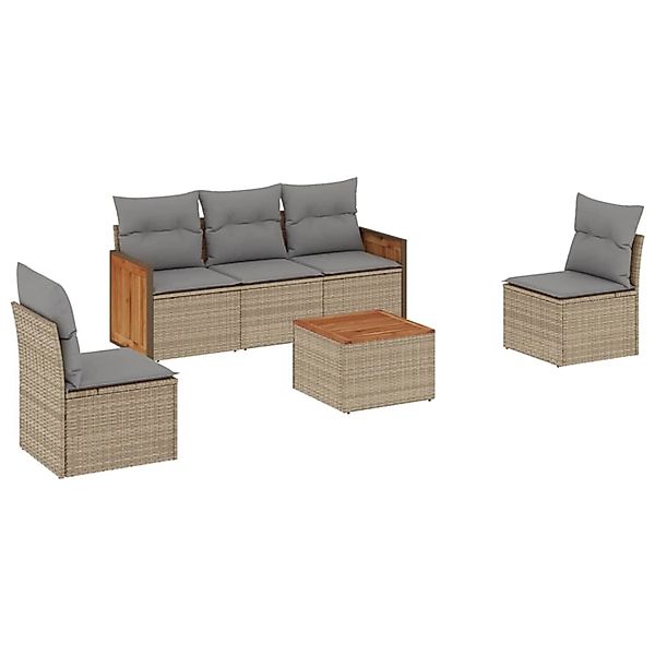 vidaXL 6-Tlg Garten-Sofagarnitur mit Kissen Beige Poly Rattan 3227536 günstig online kaufen