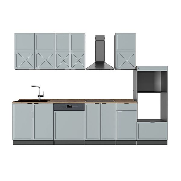 Vicco Fame-Line Küchenzeile Hellblau-grau/Anthrazit 300 cm mit HochschrankA günstig online kaufen
