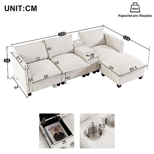 HAUSS SPOLE Sofa Ecksofa mit Stauraum, USB-Ladeanschluss, Leselampe,Getränk günstig online kaufen