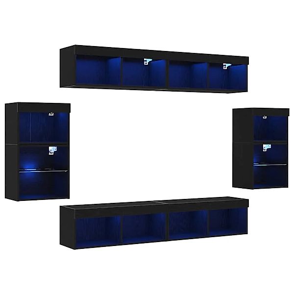 vidaXL TV-Schrank-Set Wandmontiert 8-Tlg Schwarz Eichen-Optik 3334388 günstig online kaufen