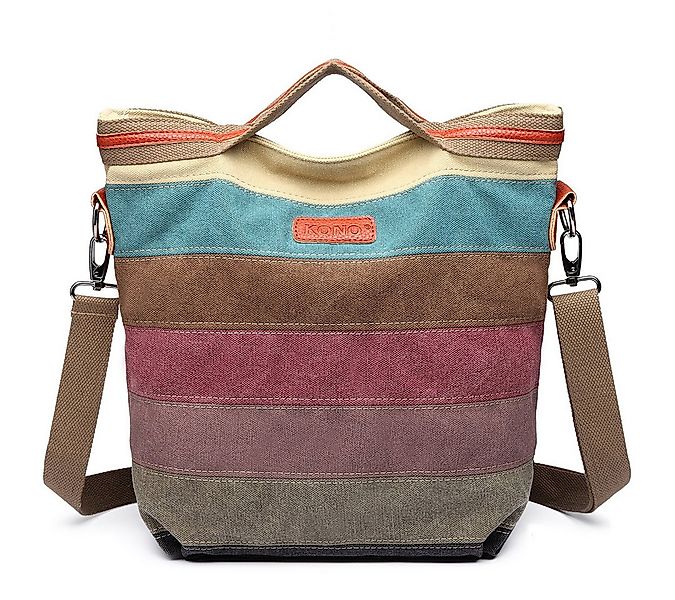 KONO Shopper Mehrfarbengestreifte Segeltuch Handtaschen Kreuzkörper für Fra günstig online kaufen