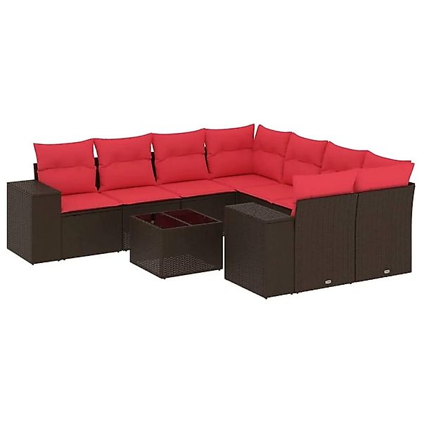 vidaXL 9-Tlg Gartensofa-Set mit Kissen Braun Polyrattan 3222363 günstig online kaufen