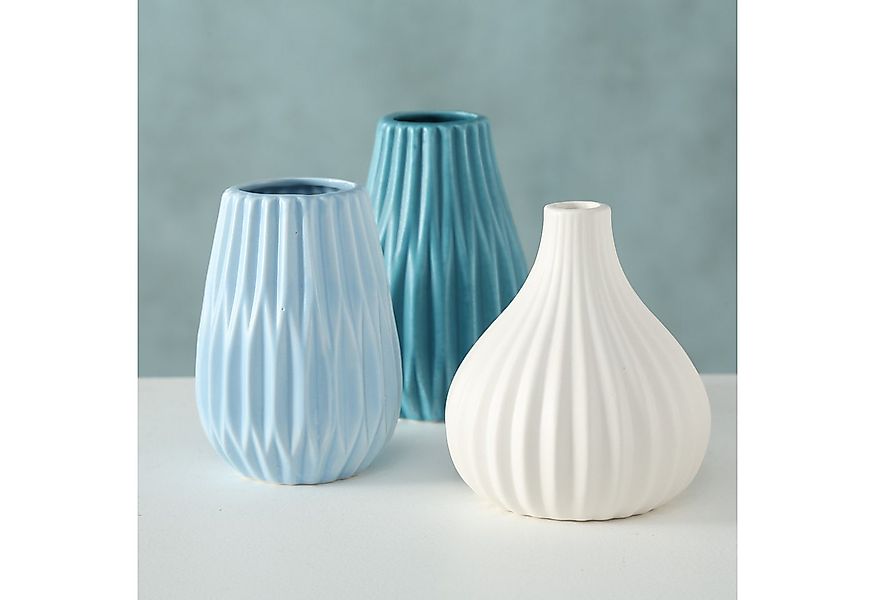 BOLTZE Dekovase Boltze, Blumenvase 3er-Set Wilma klein blau-weiß günstig online kaufen