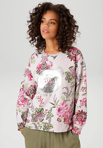 Aniston CASUAL Sweatshirt, im extravaganten Blumendruck mit Folienprint - N günstig online kaufen