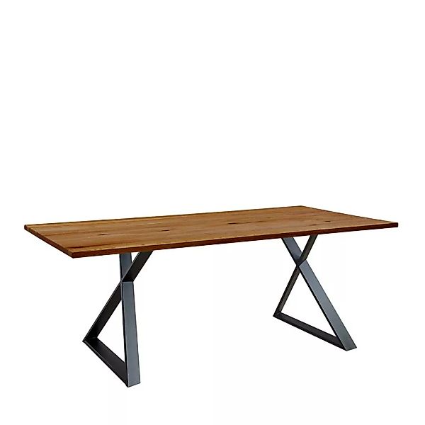 Echtholztisch Esszimmer aus Zerreiche Massivholz Metall günstig online kaufen