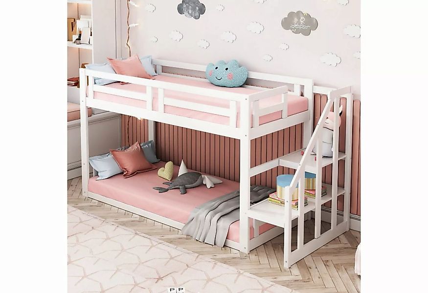 WISHDOR Etagenbett Kinderbett 90*200cm, Niedriges Etagenbett (mit Sicherhei günstig online kaufen