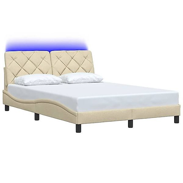 vidaXL Bett Bettgestell mit LED ohne Matratze Creme 140x190 cm Stoff günstig online kaufen