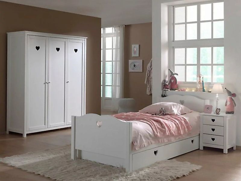 Natur24 Einzelbett Einzelbett mit Schublade Nachtkonsole und Kleiderschrank günstig online kaufen