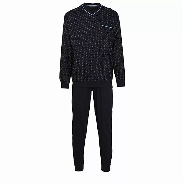 GÖTZBURG Herren Schlafanzug Set - lang, V-Ausschnitt, gemustert Blau 2XL günstig online kaufen