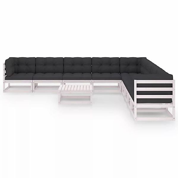 10-tlg. Garten-lounge-set Mit Kissen Weiß Kiefer Massivholz günstig online kaufen