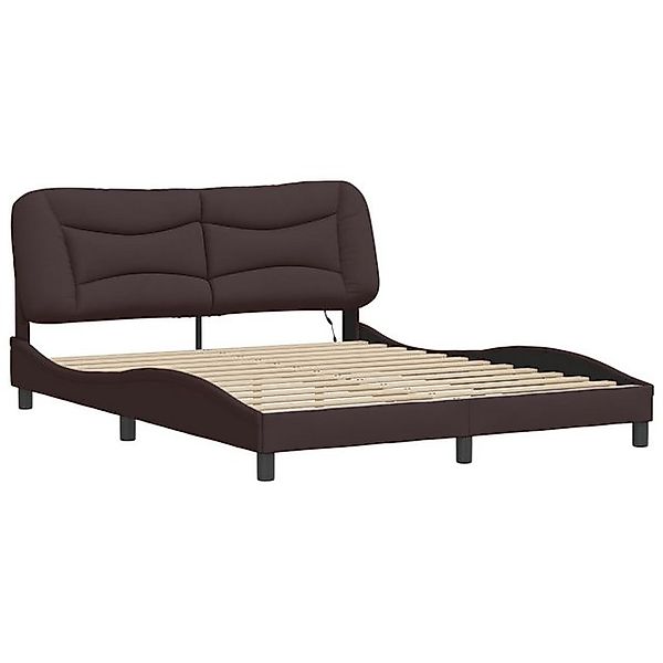 vidaXL Bett Bettgestell mit LED ohne Matratze Dunkelbraun 160x200 cm Stoff günstig online kaufen
