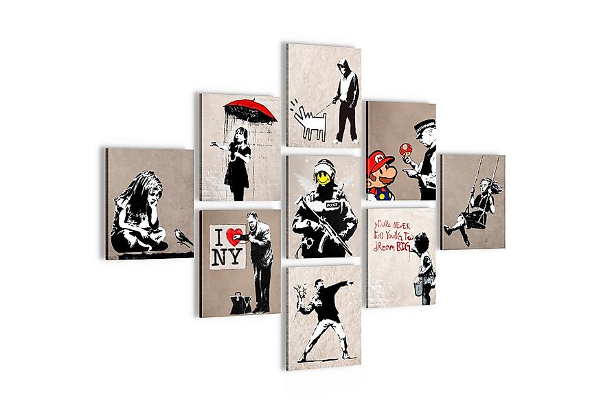 Novart Wandbild Wandbilder Banksy Collage Street Art Wohnzimmer Loft, Colla günstig online kaufen