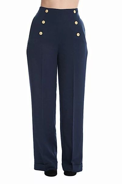 Banned Marlene-Hose Retro Adventures Ahead Navy Blau Vintage Trousers 40er günstig online kaufen