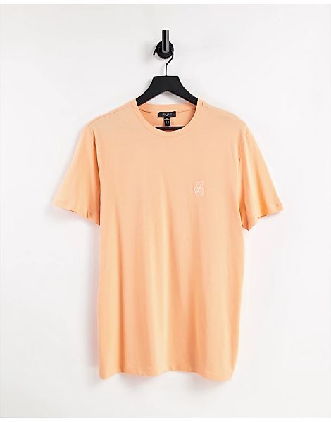 New Look – T-Shirt in Koralle mit aufgesticktem Peace-Zeichen-Orange günstig online kaufen