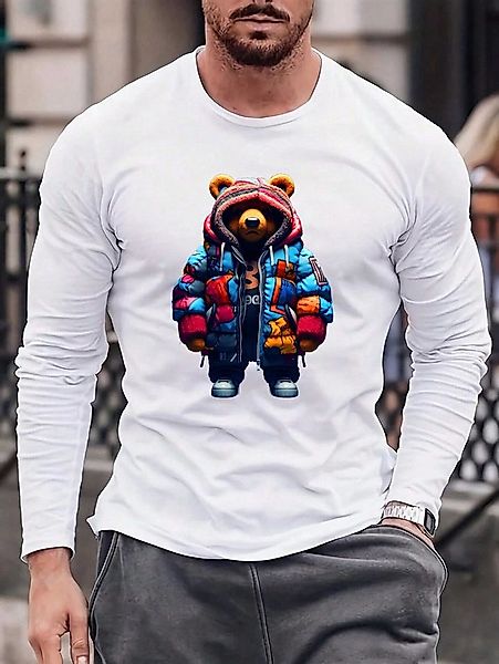 RMK Langarmshirt Herren Longsleeve Shirt Rundhals Basic Hip Hop Teddybär au günstig online kaufen