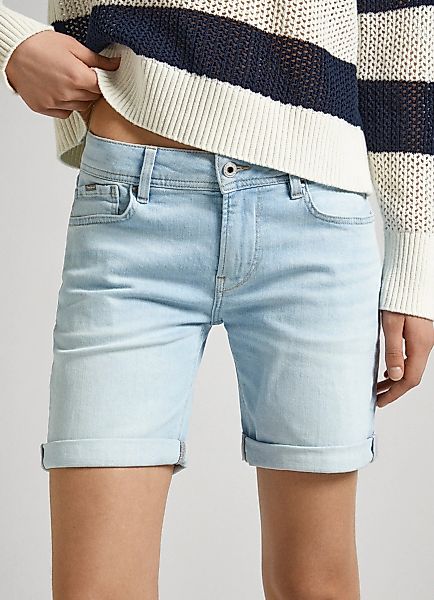 Pepe Jeans Damen Short SLIM SHORT MW - Slim Fit - Blau- Light Blue Denim günstig online kaufen