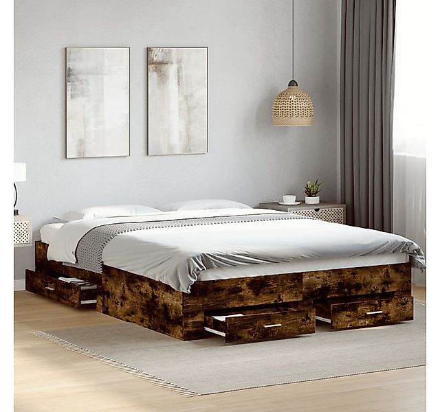 furnicato Bettgestell mit Schubladen Räuchereiche 140x200cm Holzwerkstoff ( günstig online kaufen
