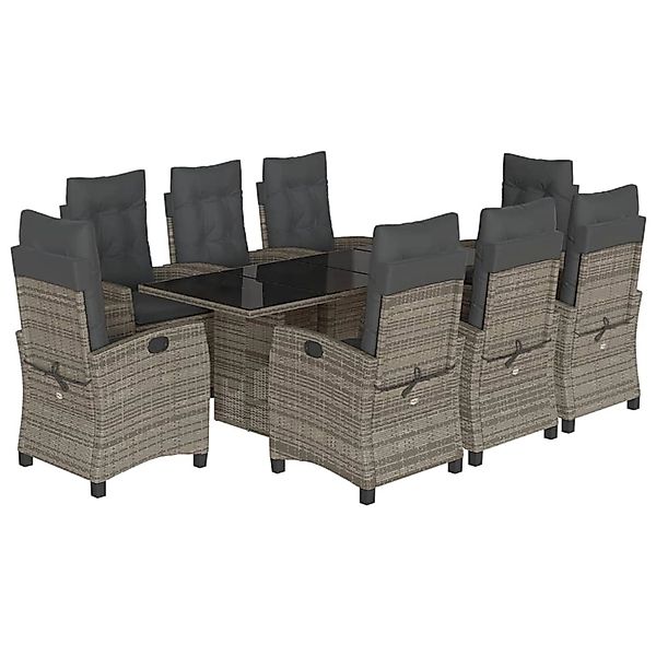 vidaXL 9-Tlg Garten-Essgruppe mit Kissen Grau Poly Rattan 3212691 günstig online kaufen