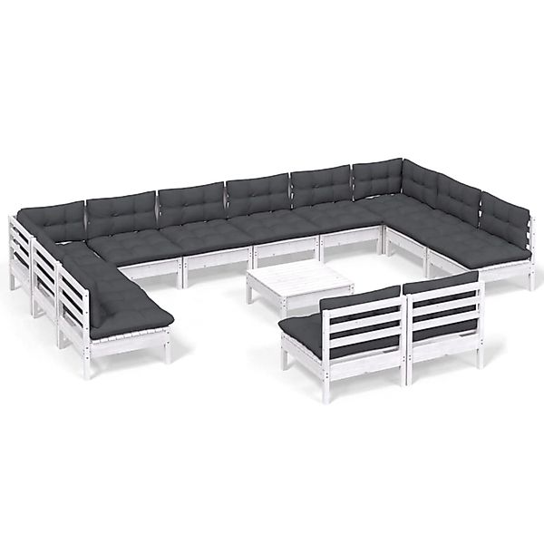 vidaXL 13-tlg Garten-Lounge-Set mit Kissen Weiß Kiefer Massivholz Modell 10 günstig online kaufen